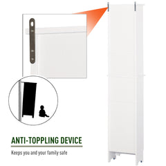 Tall Bathroom Storage Cabinet/Freestanding Linen Tower with 3-Tier Open Adjustable Shelf and Cupboard, White