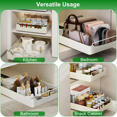 2Pcs Pull Out Cabinet Organizers Sliding Shelf Spice Rack Carbon Steel Roll Out Drawers Fixed With Adhesive Nano Film With Handle 55LBS Max Load