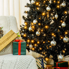 HOMCOM 7.5' Tall Prelit Christmas Tree Douglas Fir Artificial Christmas Tree With Realistic Branches, 500 Warm White LED Lights And 1346 Tips, Black