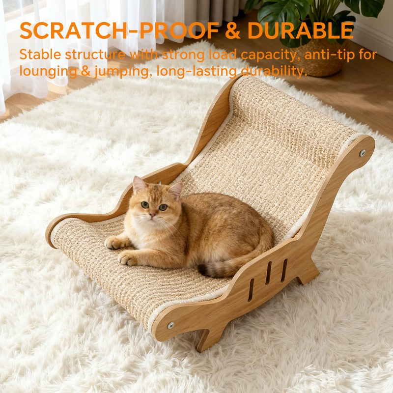 Adjustable Angle Sisal Cat Scratcher Lounge Chair, Wooden Frame,Sisal Scratching Surface, Multi-Angle 2-in-1 Scratching - Lounging