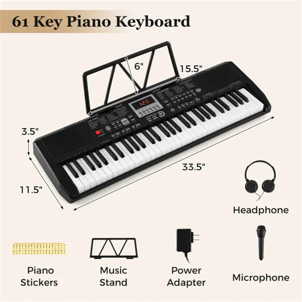 Black 61-Key Digital Piano Keyboard With Light-Up Teaching Mode, 200 Rhythms & Dual Keyboard Function For Beginners