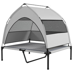 PawHut Elevated Dog Bed With Removable Canopy, Portable Outside Raised Pet Cot With Cooling Pad, Storage Bag,