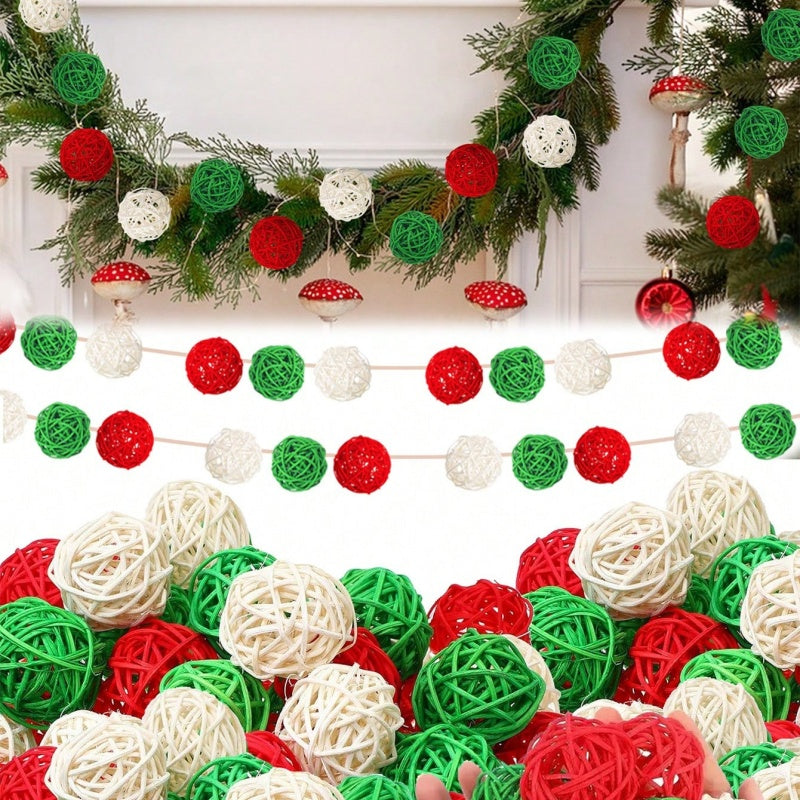 30 Pcs Christmas Rattan Balls Decorations Christmas Wicker Balls Decorative For Christmas Home Decor DIY Vase Bowl Filler Ornament Table Decoration