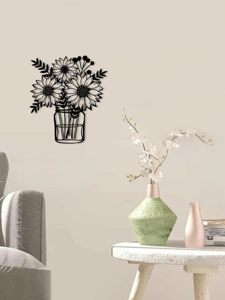 Vintage Sunflower Metal Wall Art - Handcrafted Iron Wall Sculpture
