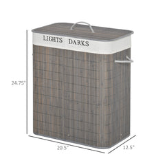 Bamboo Laundry Basket With Lid And String Handles, Collapsible Laundry Hamper With 2 Removable Bag