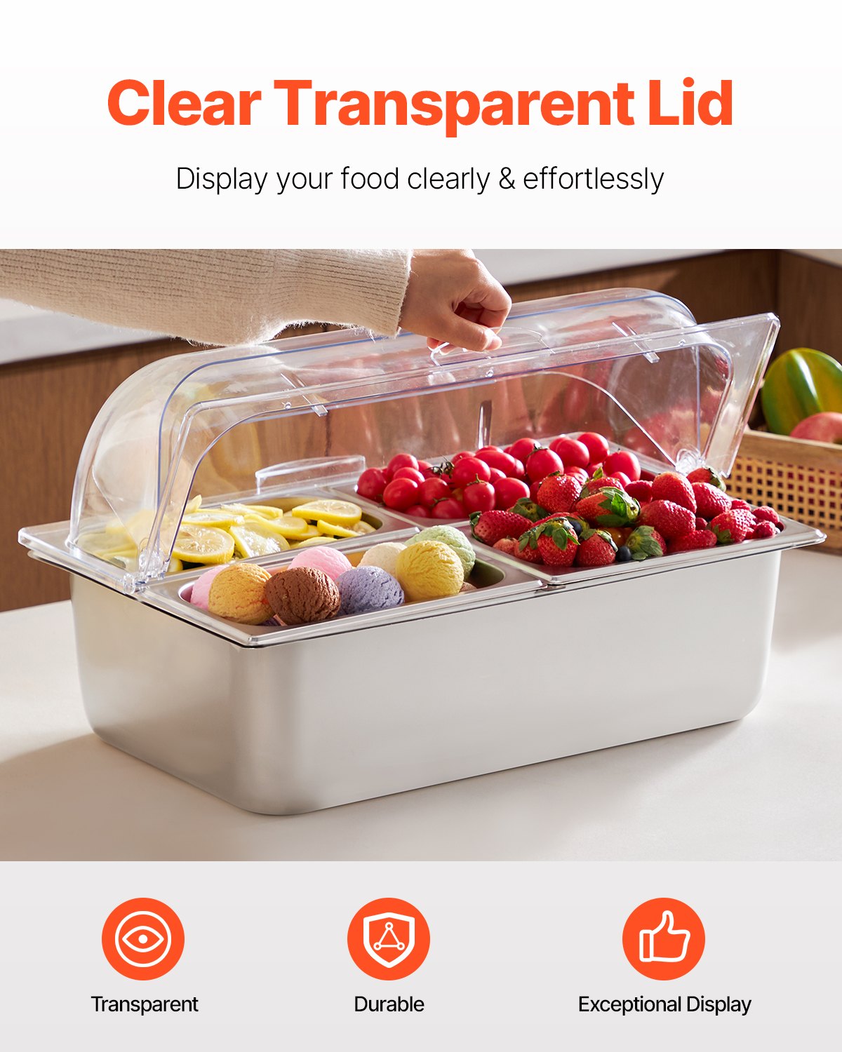 Countertop Food Serving Display Container 4 Pan Condiment Dispenser With Lid