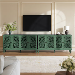 60 Antique Buffet Cabinet With Floral Carvings With Solid Wood Legs Antique Brass Handles Adjustable Shelves, TV Stand For 65  TV, Sideboard For Living Room,Dining Room Antique Green