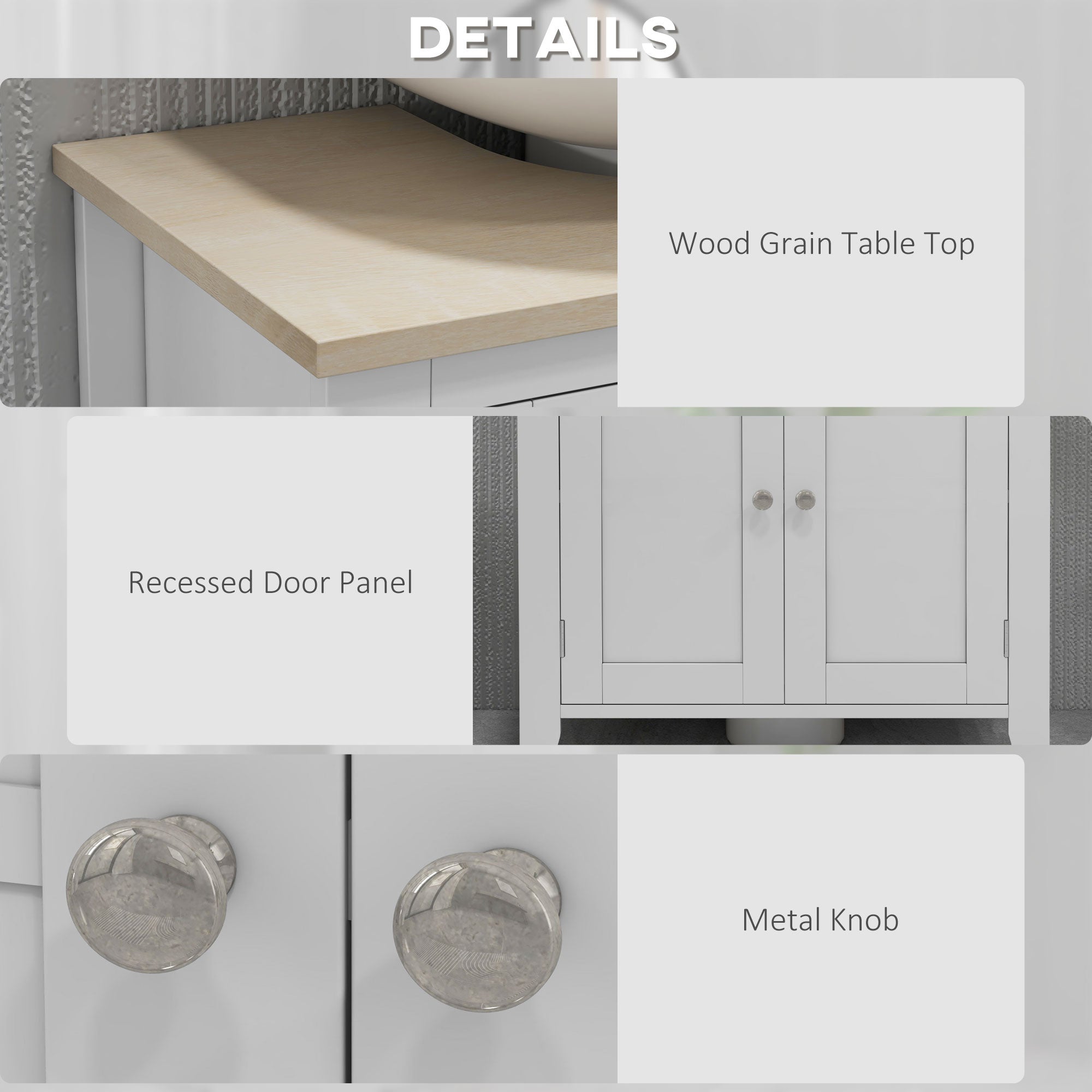 Pedestal Sink Storage Cabinet, Under Sink Cabinet with U-Shape and Adjustable Internal Shelf, White