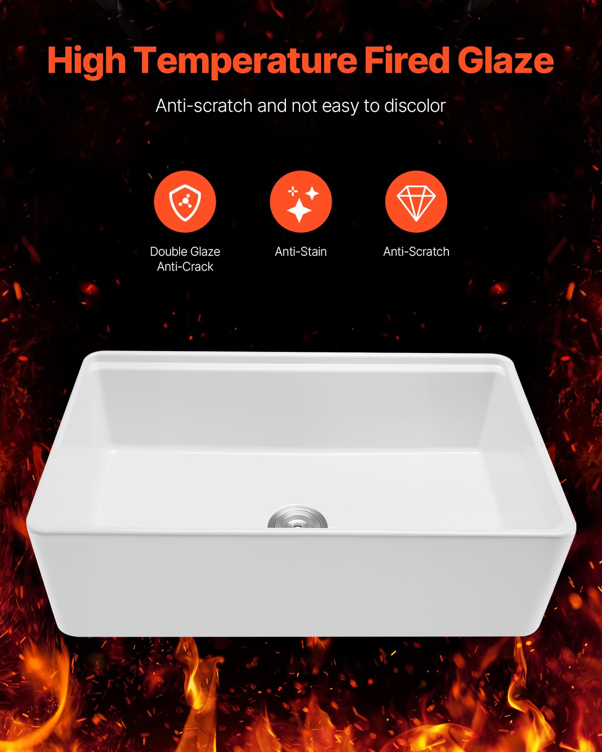 32.5x20 In Farmhouse Sink Undermount Kitchen Single Bowl Basin Fireclay White