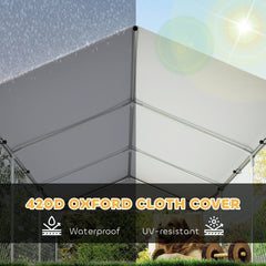 Outdoor Dog Kennel with Adjustable & Rotatable Bowl Rack, Waterproof Cover, Secure Lock, 19.7' x 7.5' x 5.2'