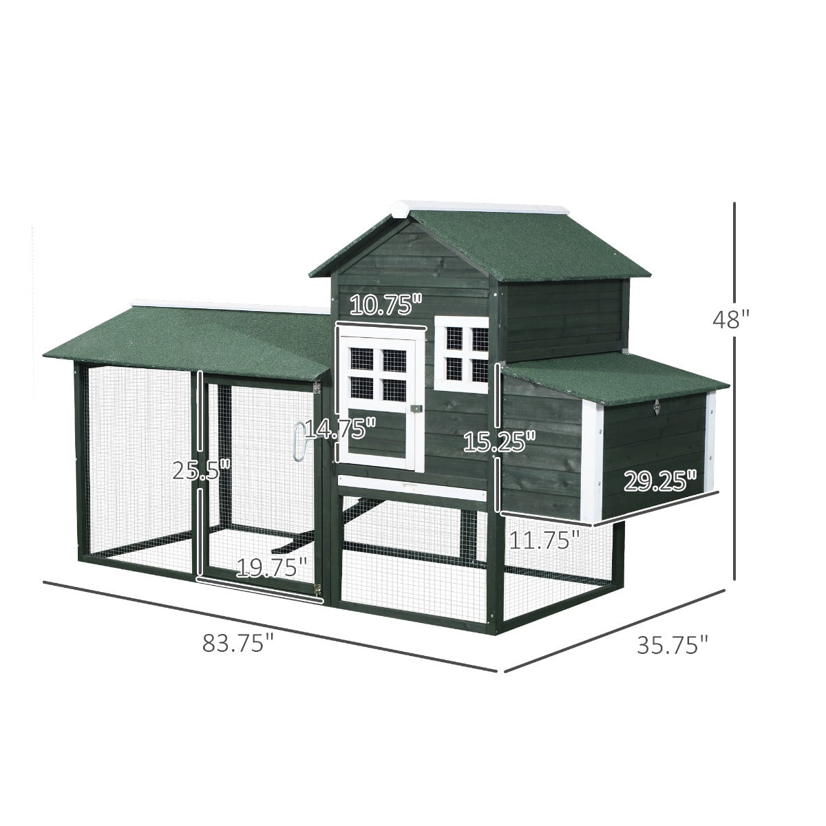 83" Wooden Outdoor Backyard Chicken Coop Fence Rabbit Bunny Hutch House with Covered Run and Nesting Box