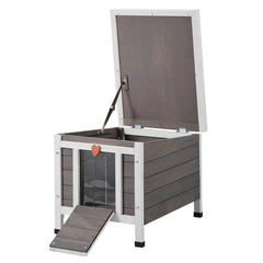 Outdoor Cat House Wooden Feral Cat Shelter With Roof & PVC Door Flaps