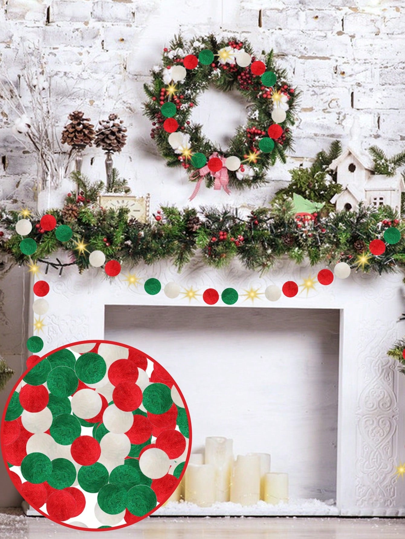 100 Pcs Christmas Pom Poms Balls With Battery String Lights Red And Green White Pompoms Pom Poms For Crafts Making DIY Holiday Christmas Decorations Supplies