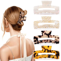 4Pcs Tortoise Hair Claw Clips, Acetate Hair Claw Clip Acrylic French Hair Banana Barrettes Jaw Clips, Stylish Hair Accessories For Women 3.15 Inch Fashion Strong Hold For Thick Thin Hair