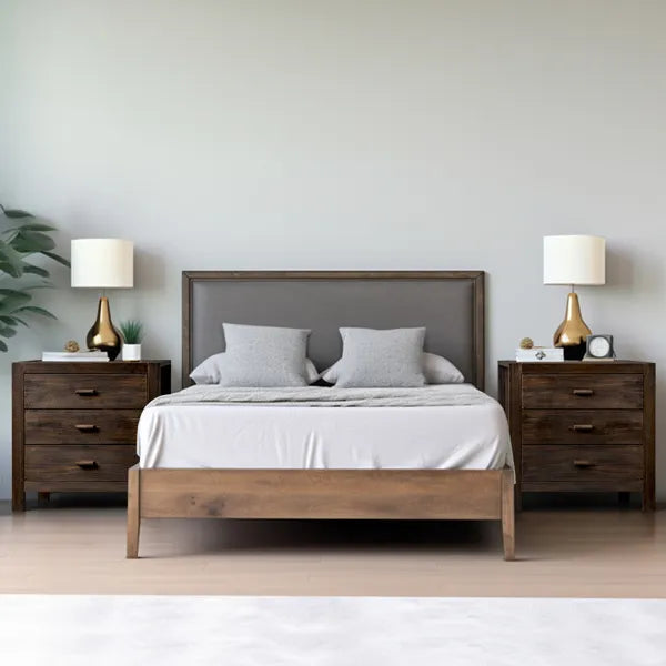 Wood Nightstand End Side Table With 3 Drawer For Living Room, Bedroom