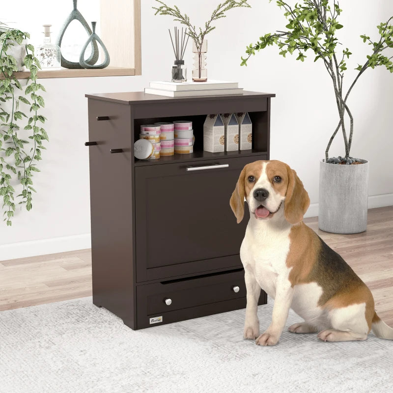 Pet Feeder Station Storage Cabinet, Dog Food Storage Container With Dog Raised Bowls, Watering Supplies, Gray