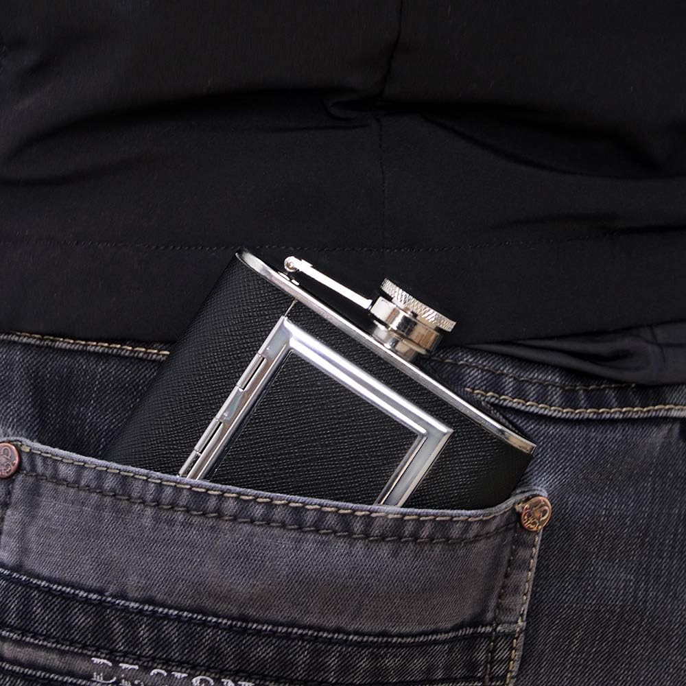 Stainless Steel Flask, Leak-proof Pocket Hidden Flasks With Built-in Cigarette Case And Leather Wrapped Cover, Black Hip Flask And Mini Funnel Set For Liquor For Men And Women