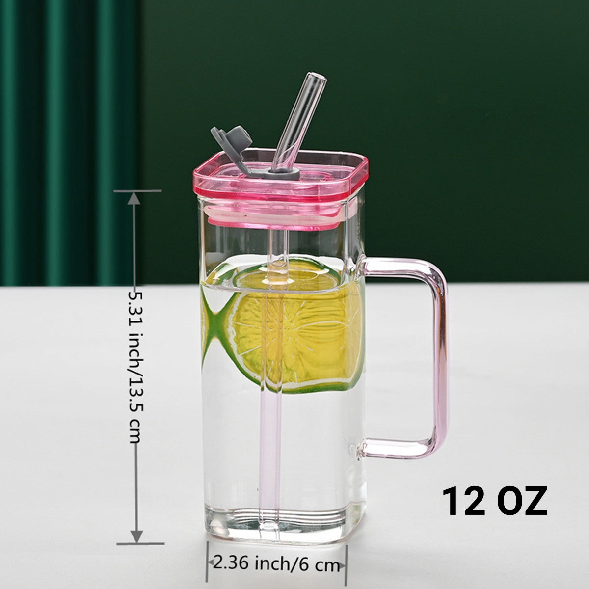 1 Pcs Green Glass Straw Cup, 6 Colors Square Glass Cup With Straw And Lid, High Borosilicate Glass Cup, Milk Cup, Juice Cup, Cold Drink Cup, Coffee Cup, Tea Cup, Office Cup, Gift Cup