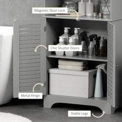 Tall Narrow Bathroom Storage Cabinet with Doors and Shelf Adjustability, Freestanding Linen Cabinet with 2 Cabinets and Countertop, Gray