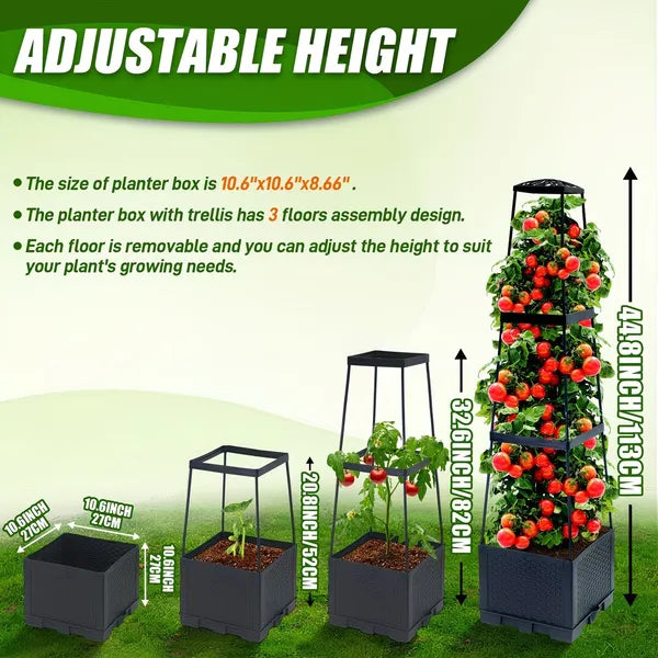 2-Pack 44.8" Self-Watering Tomato Planter With Trellis – Heavy-Duty Indoor & Outdoor Raised Garden Box, Built-in Trapezoid Climbing Grid For Tomatoes, Vegetables & Vining Plants