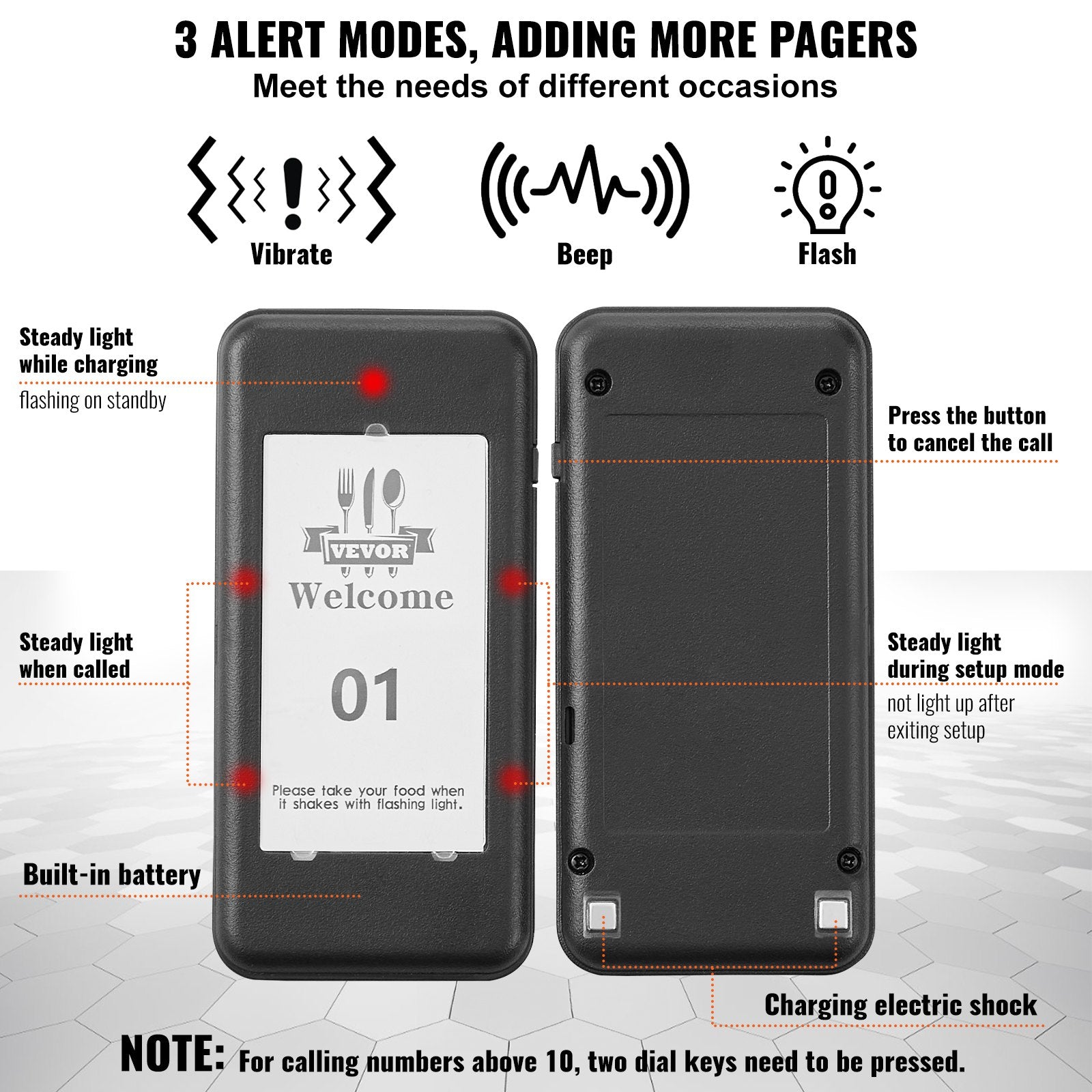 Restaurant Pager System, Wireless 500m Long Range Lineup Waiting Queue Signal, Guest Customer Calling Beepers With Vibration & Flashing, 16 Buzzers For Food Truck, Church, Nursery, Hospital