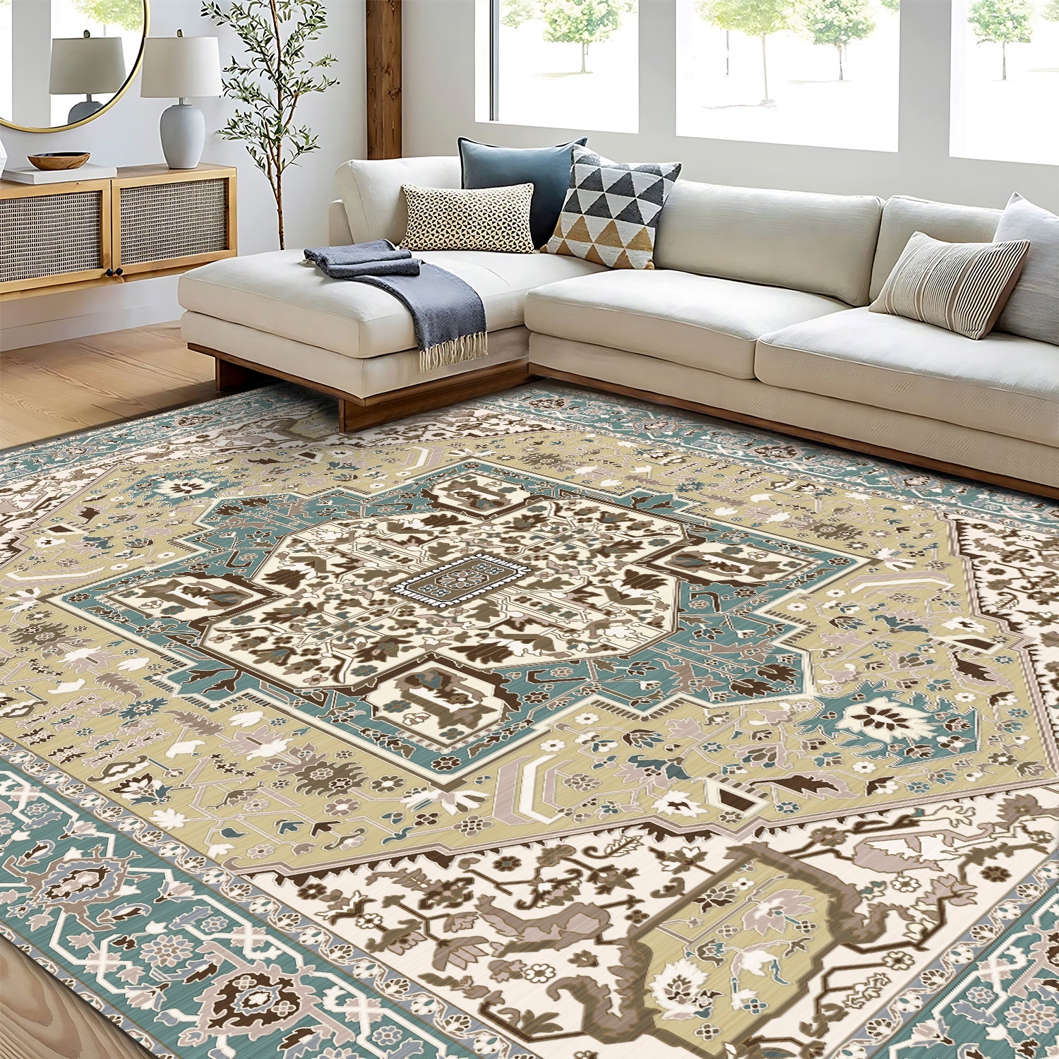 Retro Persian Style Art Carpet Light Luxury Living Room Aesthetic Anchor Point With Complex Patterns Freeze Space Advanced Feeling 5x7ft Cashmere-like Washed Bottom