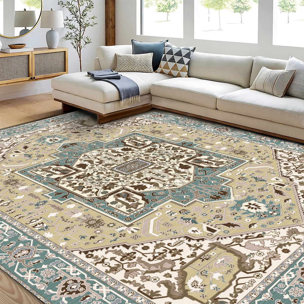 Retro Persian Style Art Carpet Light Luxury Living Room Aesthetic Anchor Point With Complex Patterns Freeze Space Advanced Feeling 5x7ft Cashmere-like Washed Bottom