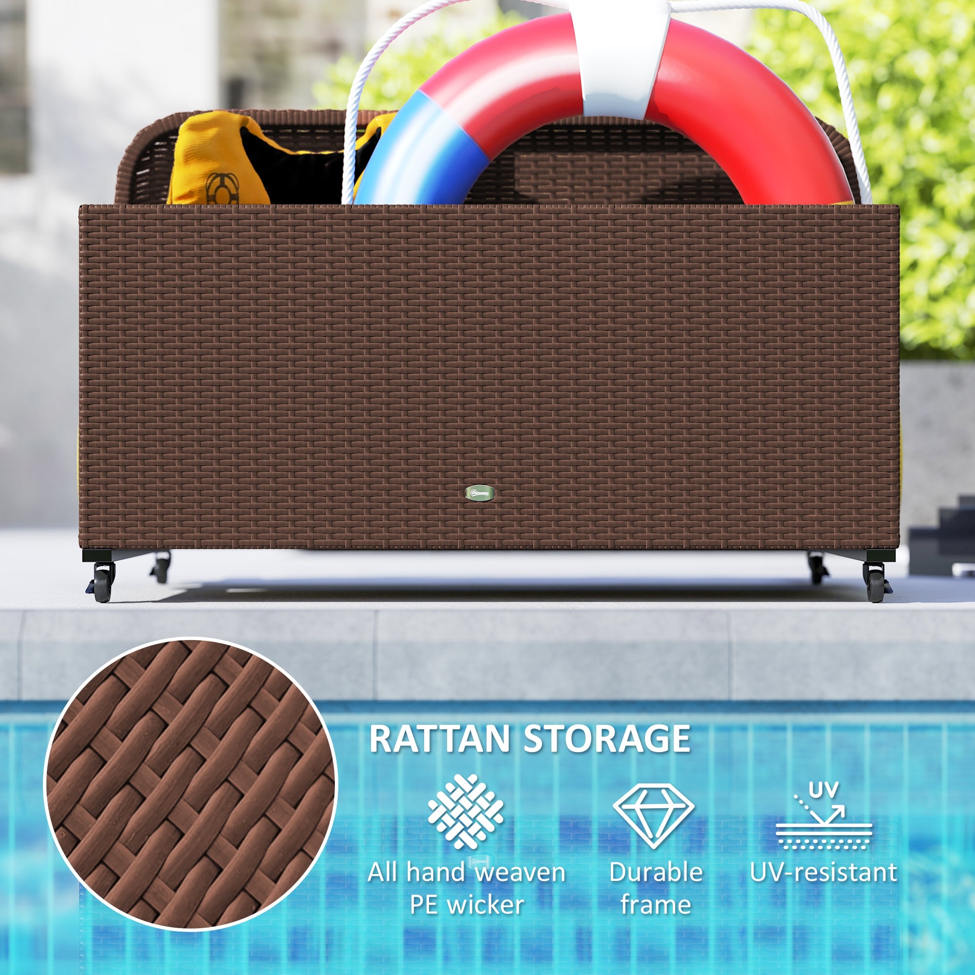 Pool Float Storage, Pool Caddy, With Wheels, 43.25 L X 22.5 W X 28 H, Brown