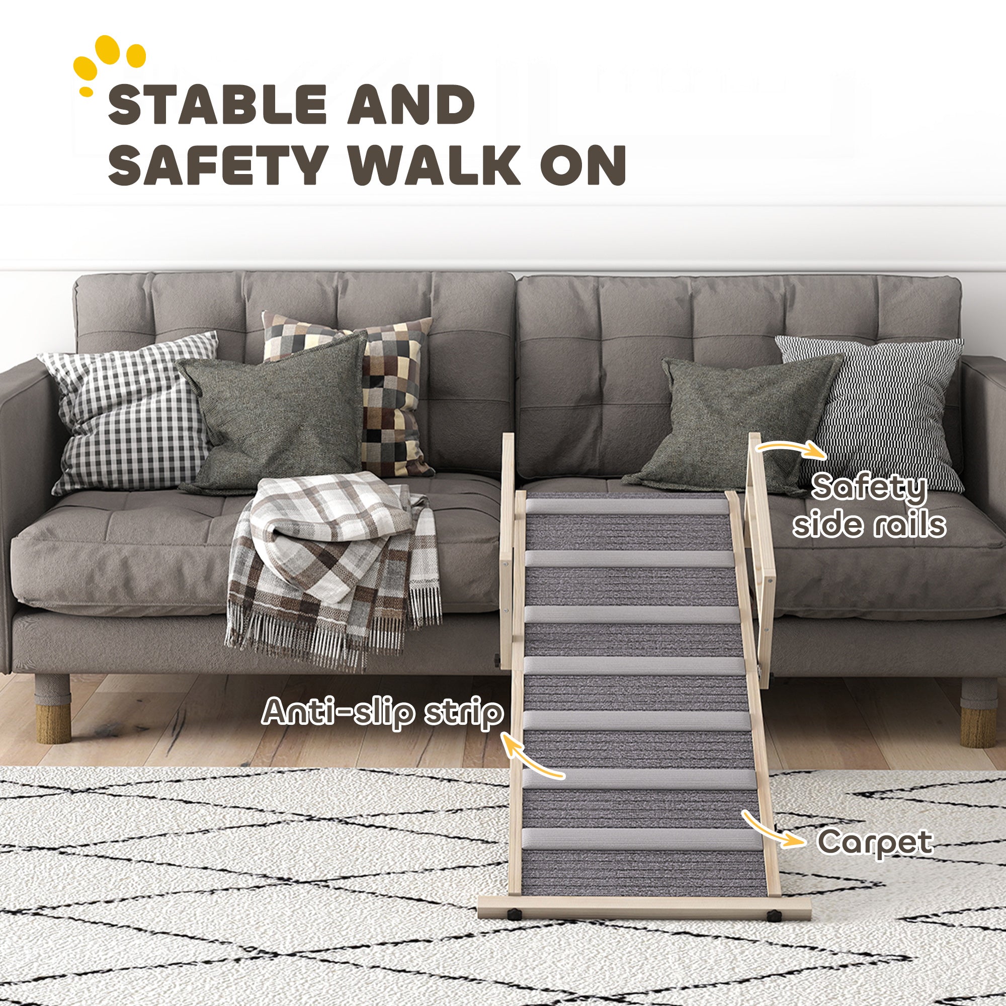 Dog Ramp, Folding Pet Ramp, 4 Adjustable Height from 15" to 19", Dog Step with Side Rails for Small to Large Pets