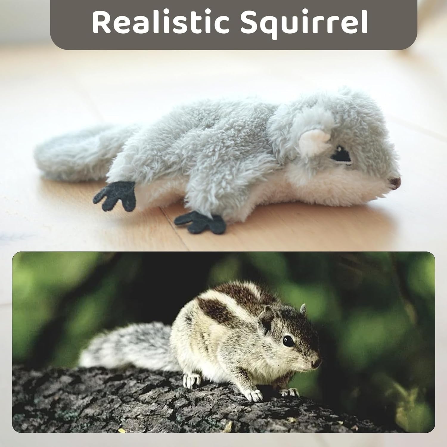 PROKEl Pet Toys, Cat Catnip Toys FlappingSquirrel, Rechargeable Touch Activated KittenToys, Lifelike Interactive Cats Toy Indoor, CatKicker Plush Toys For All Breeds Universalinteractive Toy Cat Toys