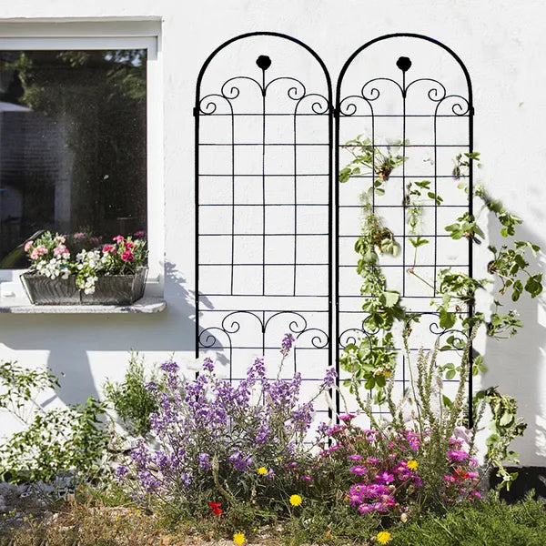 2 Pack Metal Garden Trellis For Climbing Plants Outdoor 86.7'' X 19.7'' Rustproof Plant Support Rose Trellis Netting Trellis Black