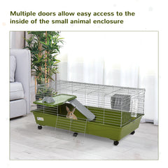47" Small Animal Cage Chinchilla Guinea Pig Hutch Pet House with Platform Ramp, Food Dish, Wheels, & Water Bottle