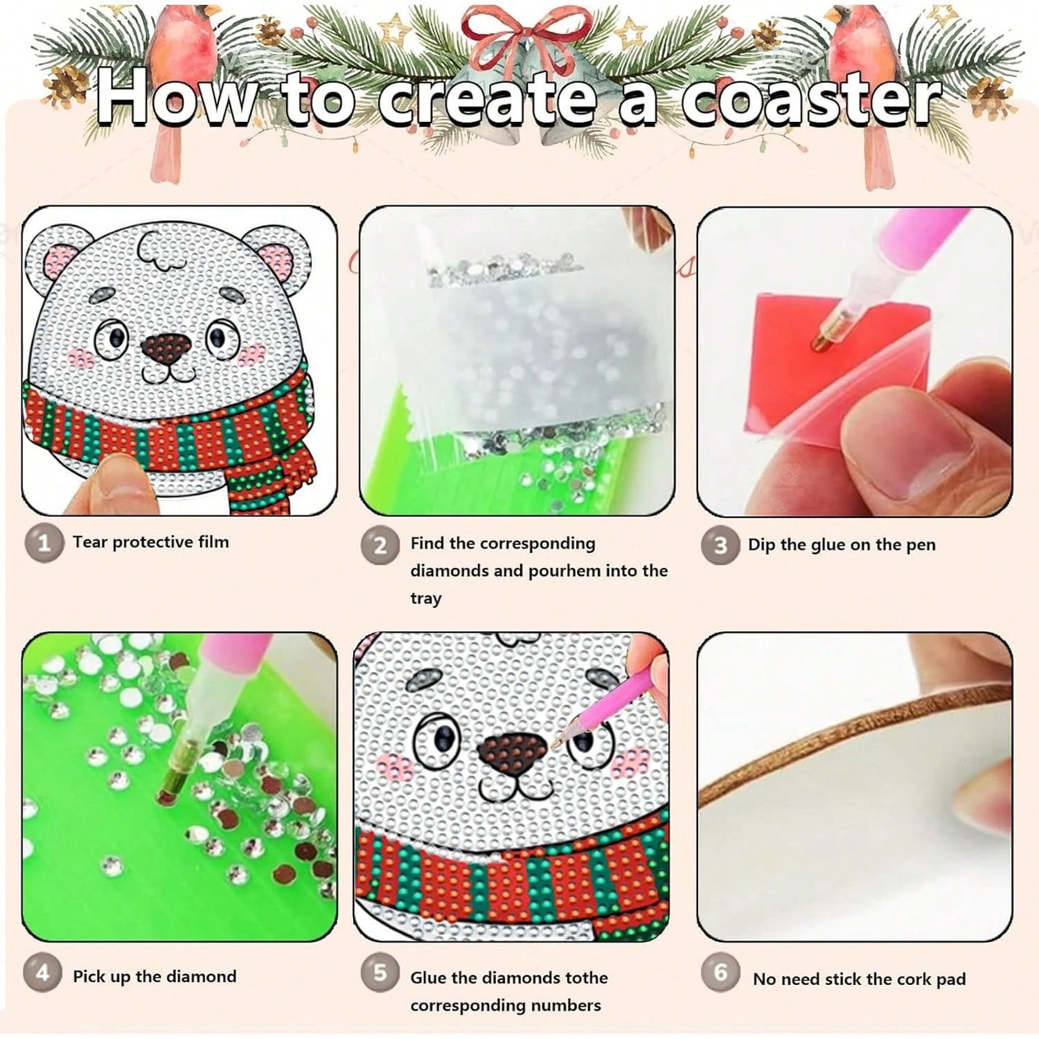 6 Pcs Chirstmas Cartoon Diamond Art Painting Acrylic Garden Stake Craft Ornaments Kits Keychains Refrigerator Fridge Magnets Accessories DIY Full Drill Diamonds Pendants Decor For Xmas Decor
