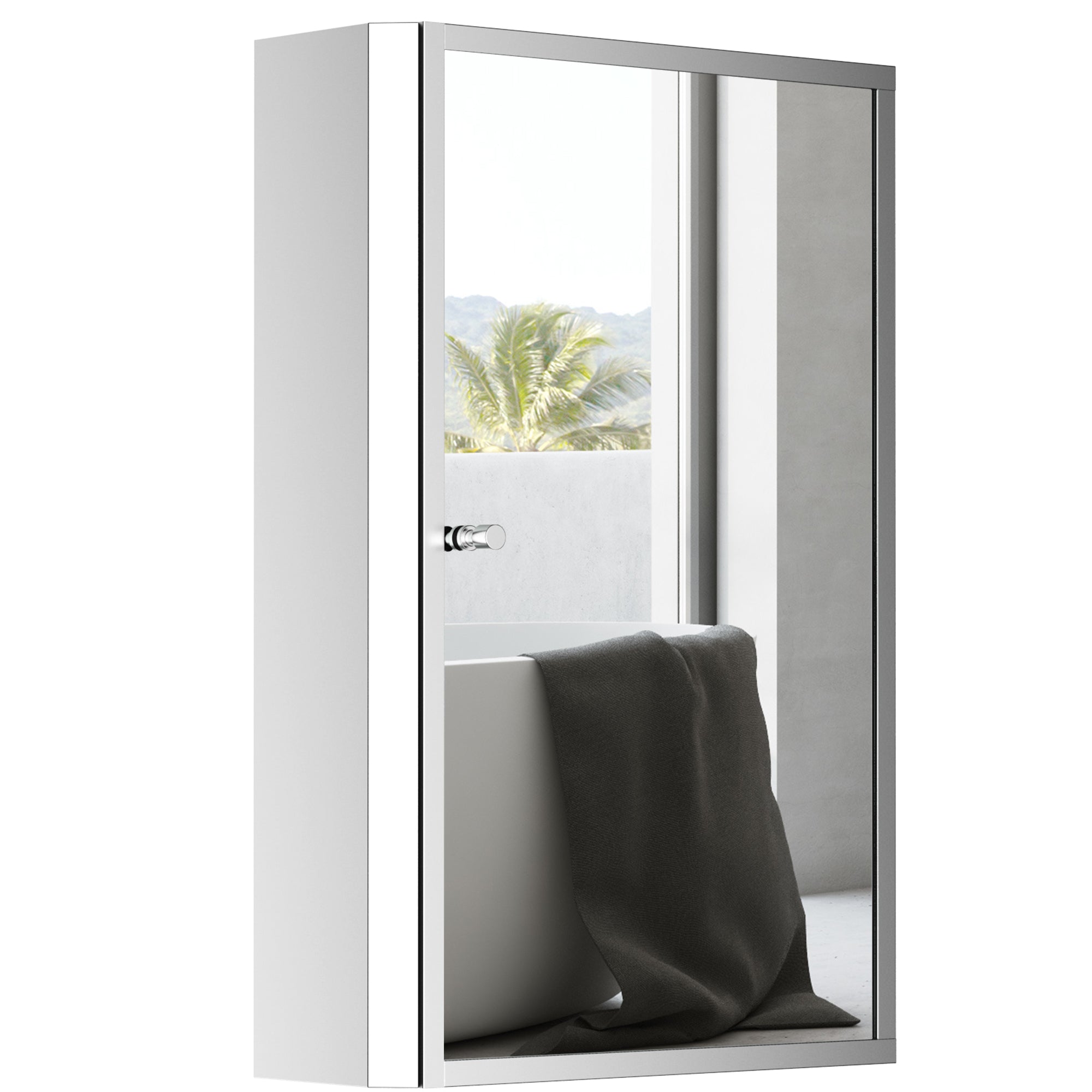 Bathroom Mirrored Cabinet, Vertical 16" x 24" Stainless Steel Frame Medicine Cabinet, Wall-Mounted Storage Organizer with Single Door
