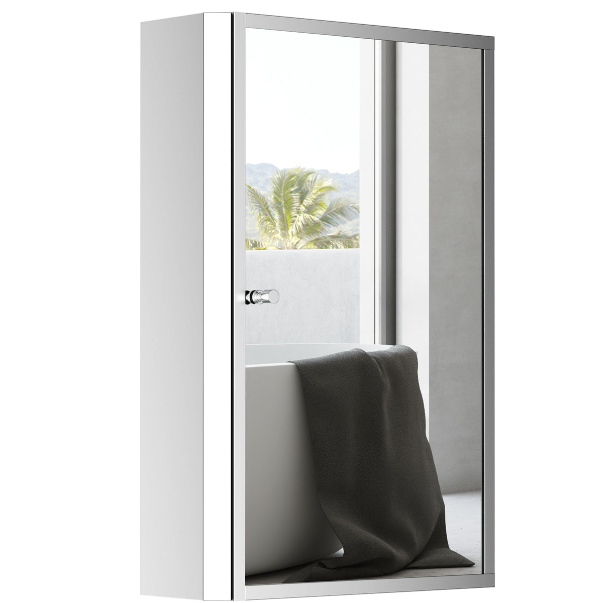 Bathroom Mirrored Cabinet, Vertical 16" x 24" Stainless Steel Frame Medicine Cabinet, Wall-Mounted Storage Organizer with Single Door