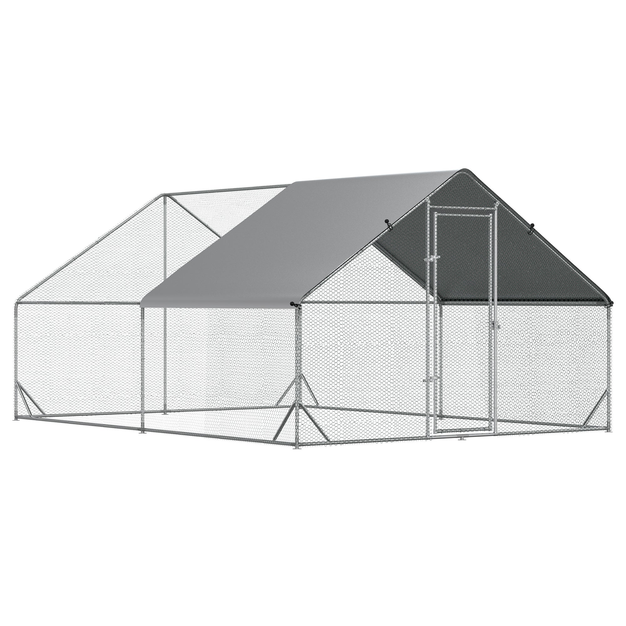 10' x 13' x 6.5' Metal Frame Chicken Run, Outdoor Hen House with Cover & Lockable Door