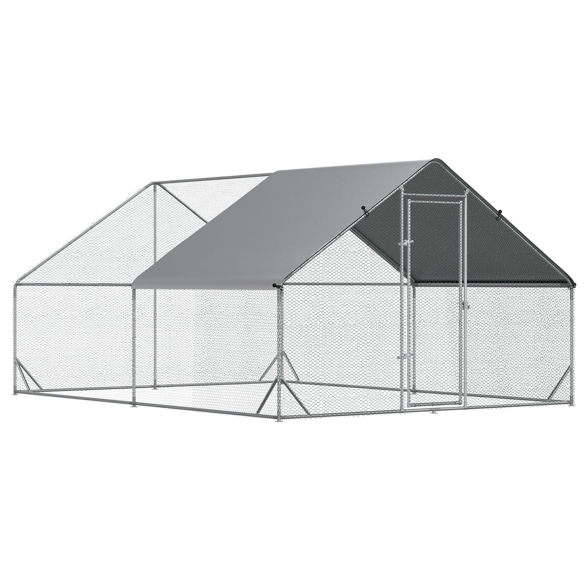 10' x 13' x 6.5' Metal Frame Chicken Run, Outdoor Hen House with Cover & Lockable Door