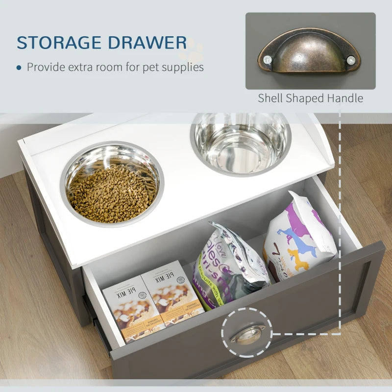 Pet Feeding Station Pet Dish Bowl Set With Storage, 2 Elevated Dog Bowls For Large Sized Dogs, Gray