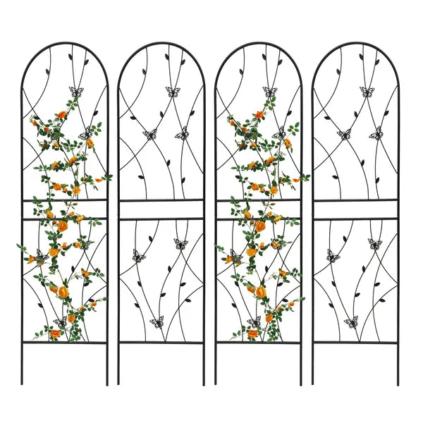 4 Pack Metal Garden Trellis 71" X 19.7" Rustproof Trellis For Climbing Plants Outdoor Flower Support Butterfly Deco Black