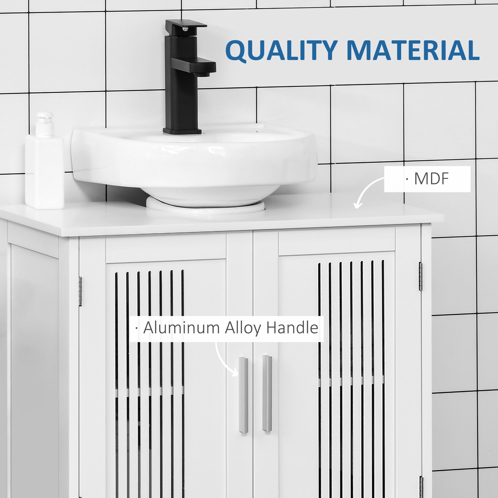 Bathroom Under Sink Cabinet Vanity Unit with Adjustable Shelf Space Saver, White