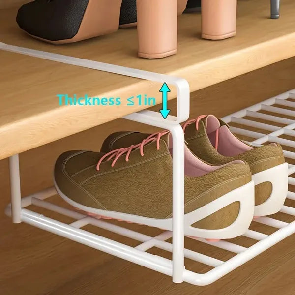 Swiss Quality Adjustable Expandable Shoe Rack, Stackable Iron Shoe Rack, Space Saving Hanging Rack For Home Shoe Storage, Bottom Basket