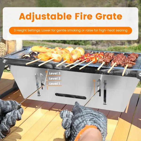 3 In 1 Foldable Charcoal Grill Fire Pit Slow Cooker 2-3 People Portable Camping Grill Stainless Steel BBQ Grill For Camping Tailgating Yard GPCT5452
