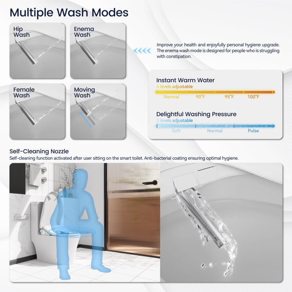 Smart Toilet With Side Knob Adjustable Heated Seat, Water Temperature And Pressure Adjustment Function, Portable Toilet With Automatic Nozzle Cleaning Function, Cannot Be Shipped On Weekends