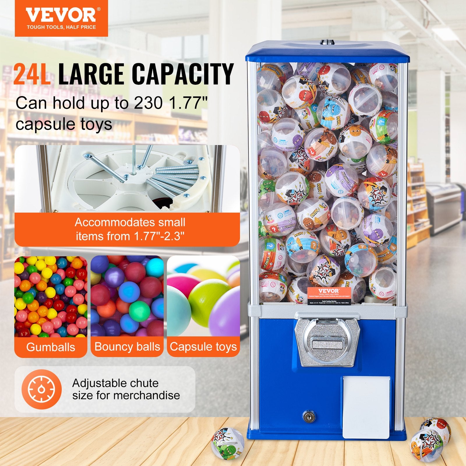 25'H Gumball Machine Vending Coin Bank Vintage Gumballs Dispenser PS Bule