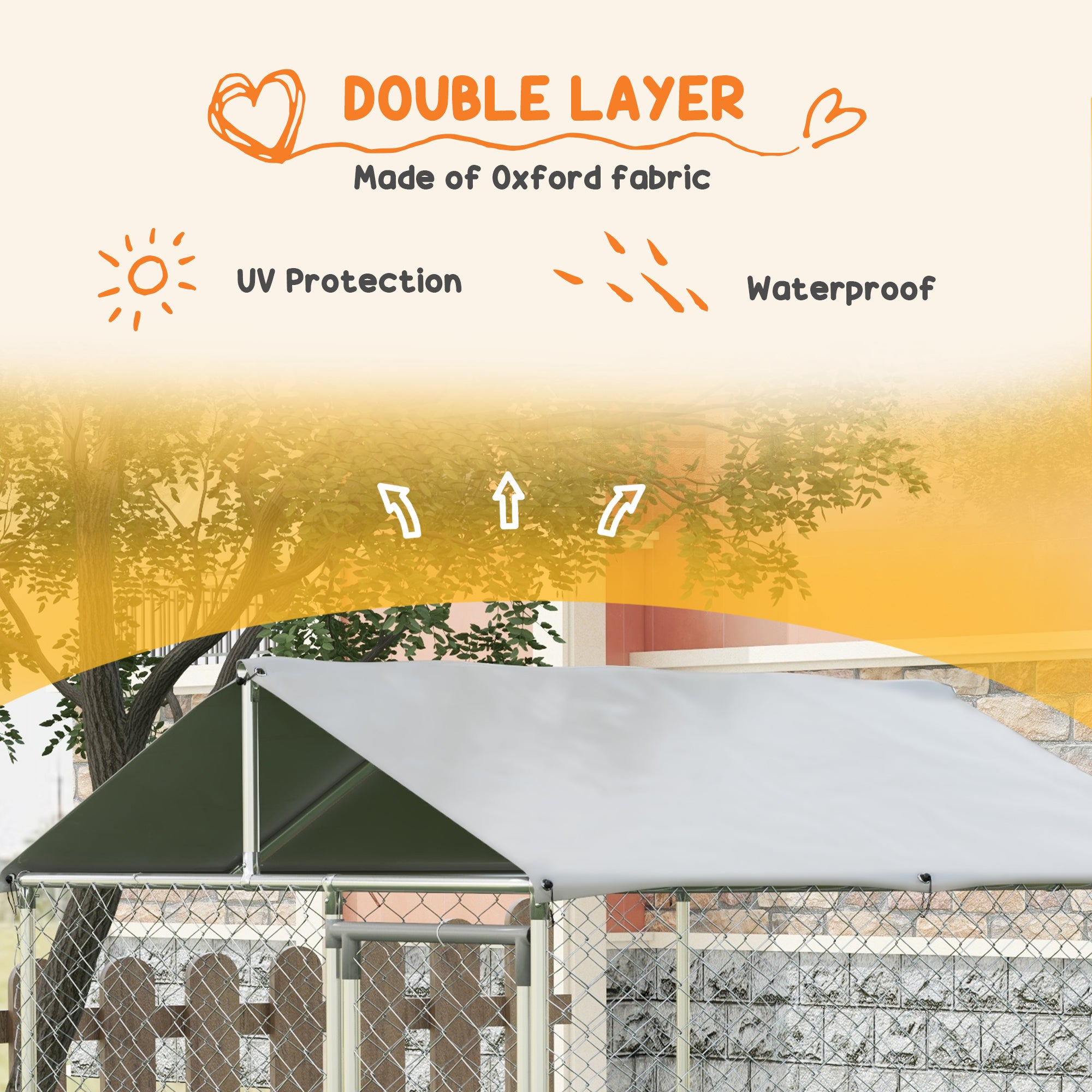 6.6' x 6.6' x 7.8' Dog Kennel Outdoor for Small Medium Dogs with Waterproof Roof, Silver