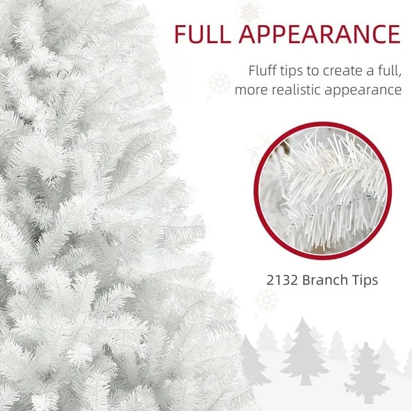 HOMCOM 9ft Tall Artificial Christmas Tree, Unlit Xmas Tree With 2132 Branch Tips, Auto Open, Steel Base, Holiday  For Home Office, White