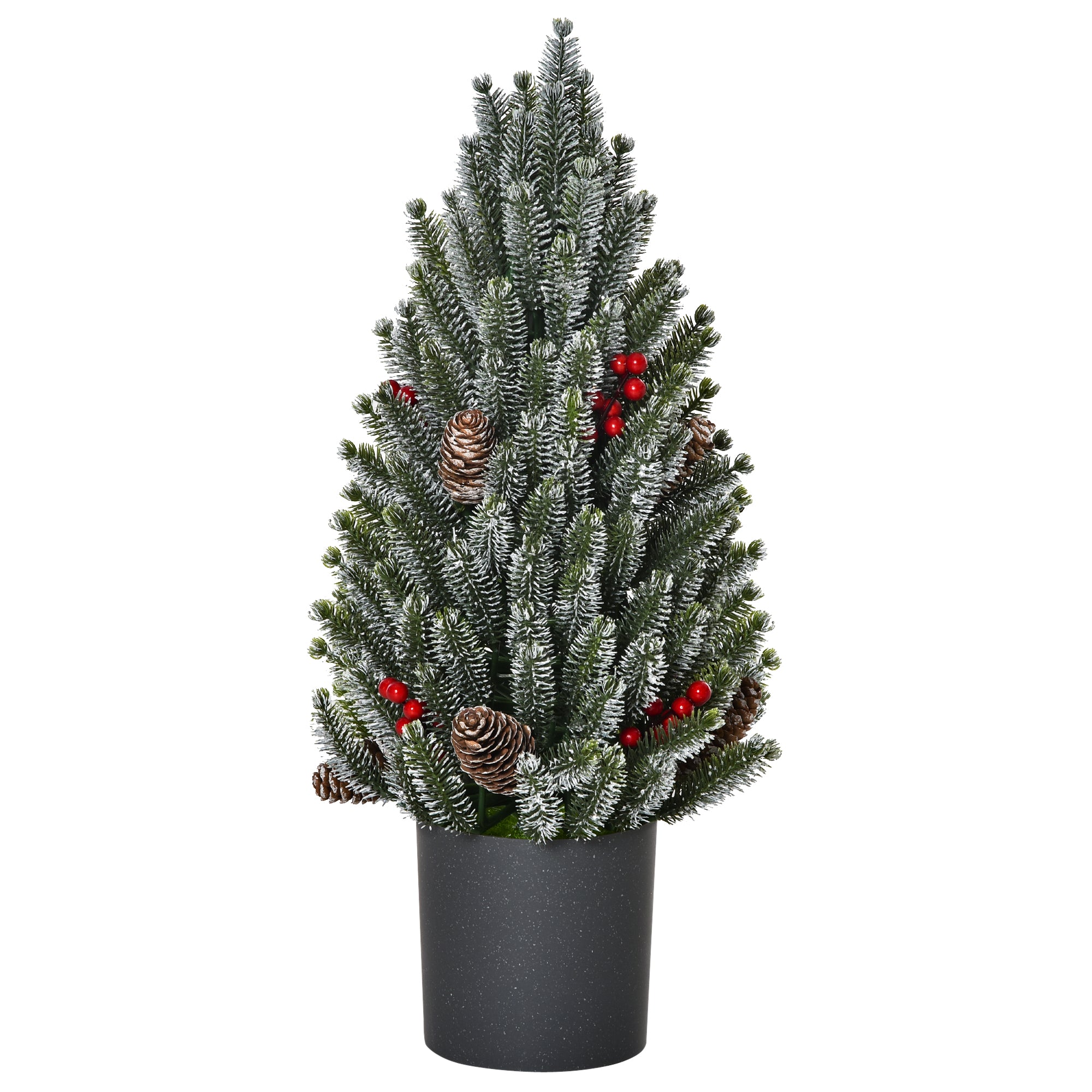 HOMCOM 18 Tall Unlit Miniature Snow-Flocked Tabletop Artificial Christmas Tree, Holiday Decoration With Pine Cones And Berries