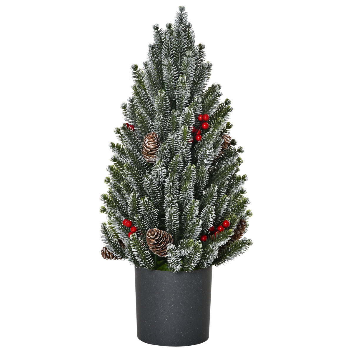 HOMCOM 18 Tall Unlit Miniature Snow-Flocked Tabletop Artificial Christmas Tree, Holiday Decoration With Pine Cones And Berries