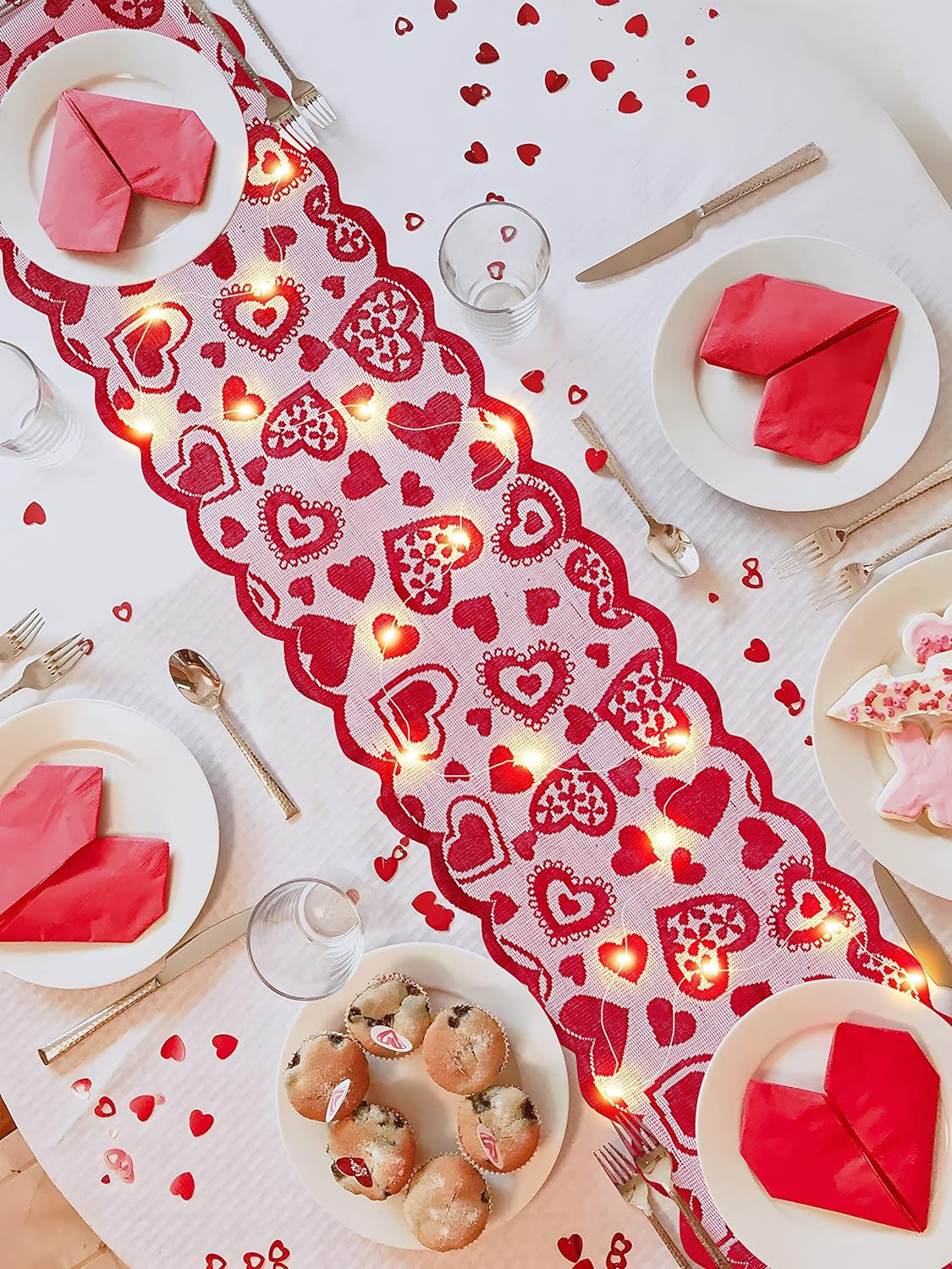1pc Valentines Day Decorations Table Runner 13 X 72 Inch Lace Heart Table Runner For Wedding Party
