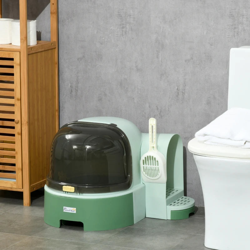 Cat Litter Box Easy To Clean Open With Scoop, Green
